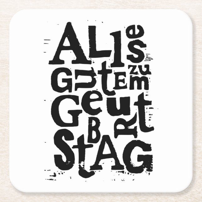 Porta-copo De Papel Quadrado Alemão "Feliz Aniversário" Lino Impressão (Frente)