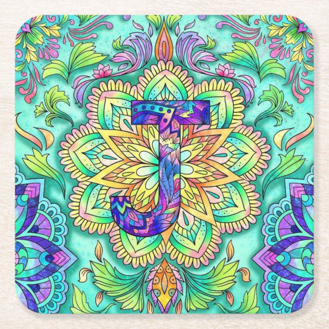 Porta-copo De Papel Quadrado Alfabeto J (Frente)