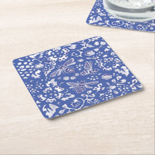 Porta-copo De Papel Quadrado Algodão Farmário Russo Floral de Abelhas Brancas