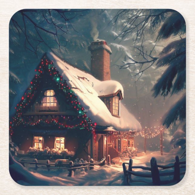 Porta-copo De Papel Quadrado Algodão Natal 2 (Frente)