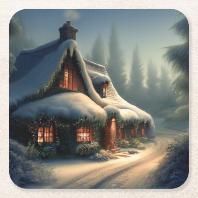 Porta-copo De Papel Quadrado Algodão Natal 4 (Frente)