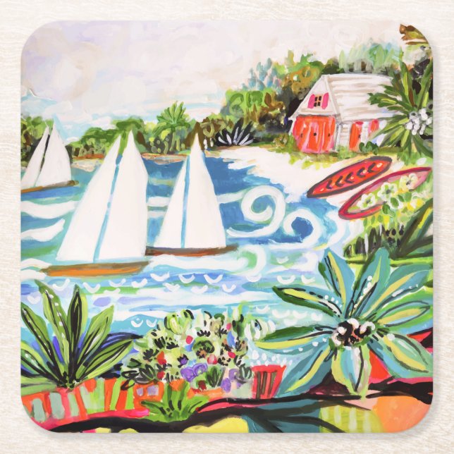 Porta-copo De Papel Quadrado Algodão Vermelho no Golfo II (Frente)