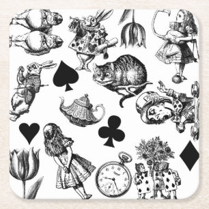 Porta-copo De Papel Quadrado Alice Coelho Branco País das Maravilhas Clássico