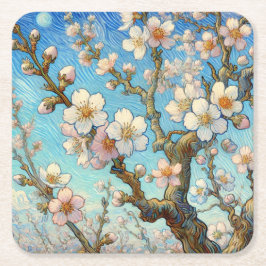 Porta-copo De Papel Quadrado Almond Blossoms (Vincent van Gogh)