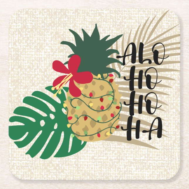 Porta-copo De Papel Quadrado ALO-HO-HO-HA-HA-abacaxi tropical havaiano (Frente)