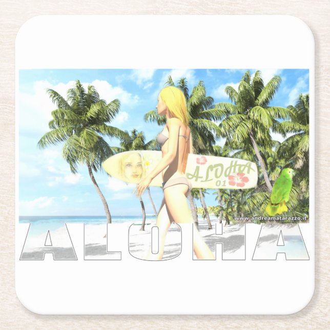 Porta-copo De Papel Quadrado Aloha 01 (Frente)