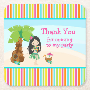 Porta-copo De Papel Quadrado Aloha Cute Black Hair Girl 'Obrigado por vir'