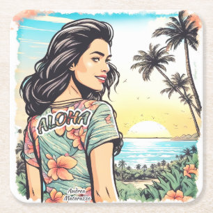 Porta-copo De Papel Quadrado Aloha Girl