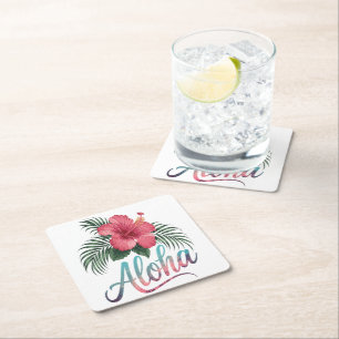 Porta-copo De Papel Quadrado Aloha Ilhas Havaianas Havaí Flor de Hibisco