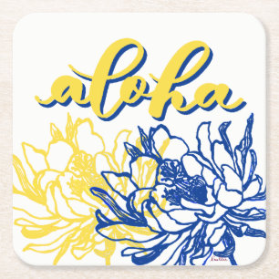 Porta-copo De Papel Quadrado Aloha o círio amarelo azul floresce portas copos