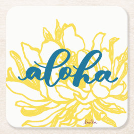 Porta-copo De Papel Quadrado Aloha o círio de turquesa floresce portas copos