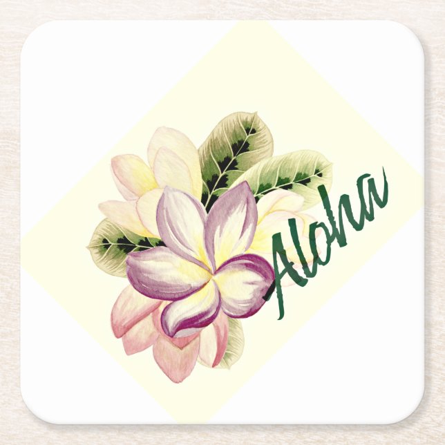 Porta-copo De Papel Quadrado Aloha Plumeria (Frente)