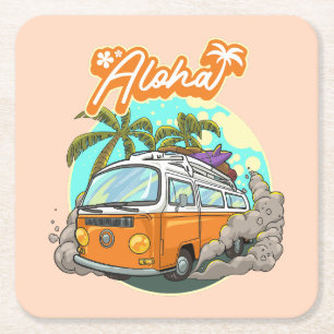 Porta-copo De Papel Quadrado Aloha Retro Surf Van