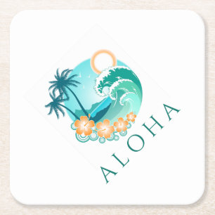 Porta-copo De Papel Quadrado Aloha Tropical
