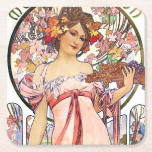 Porta-copo De Papel Quadrado Alphonse Mucha