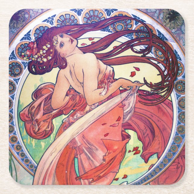 Porta-copo De Papel Quadrado Alphonse Mucha (Frente)