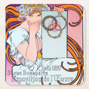 Porta-copo De Papel Quadrado Alphonse Mucha