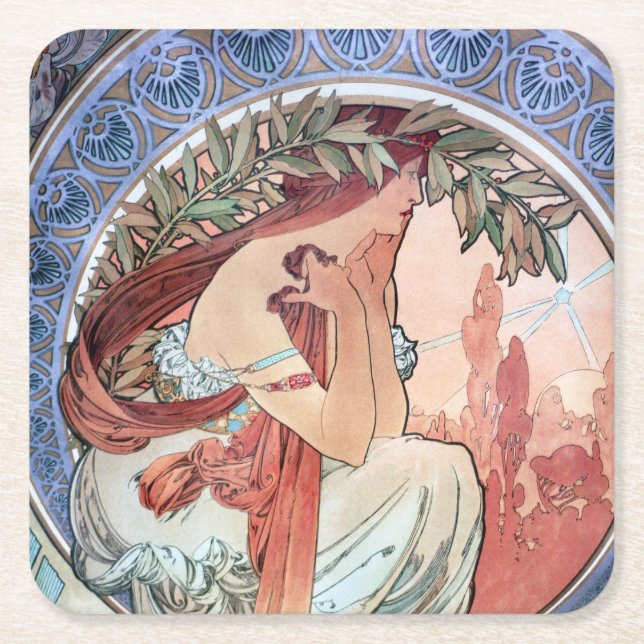 Porta-copo De Papel Quadrado Alphonse Mucha (Frente)