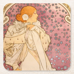 Porta-copo De Papel Quadrado Alphonse Mucha La Dame Aux Camelias: Art Nouveau