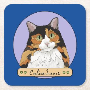 Porta-copo De Papel Quadrado Amante de Gato Calico