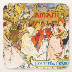 Porta-copo De Papel Quadrado Amantes, Alphonse Mucha