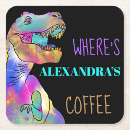 Porta-copo De Papel Quadrado Amantes de café Citação engraçada de dinossauro