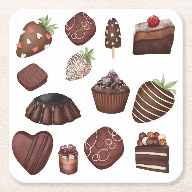 Porta-copo De Papel Quadrado Amantes de Chocolate (Frente)