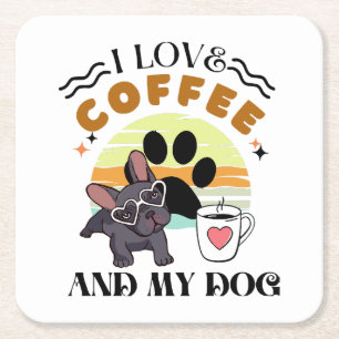Porta-copo De Papel Quadrado Amantes do Café - Eu Amo Café E Meu Cachorro