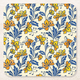 Porta-copo De Papel Quadrado Amarelo Laranja Floral Folclórico Floral Azul Folh