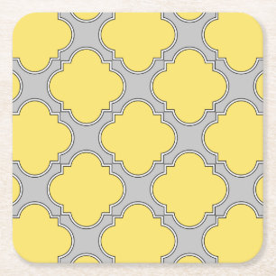 Porta-copo De Papel Quadrado Amarelo quatrefoil e cinza