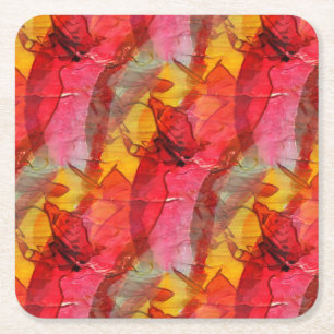 Porta-copo De Papel Quadrado Amarelo vermelho da arte da aguarela