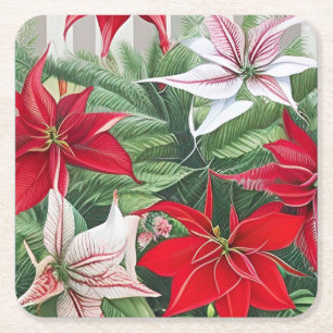 Porta-copo De Papel Quadrado Amaryllis Poinsettia Arte Híbrida AI