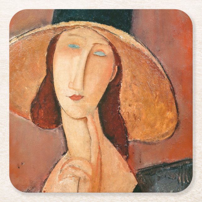 Porta-copo De Papel Quadrado Amedeo Modigliani - Jeanne Hebuterne em Grande Cha (Frente)