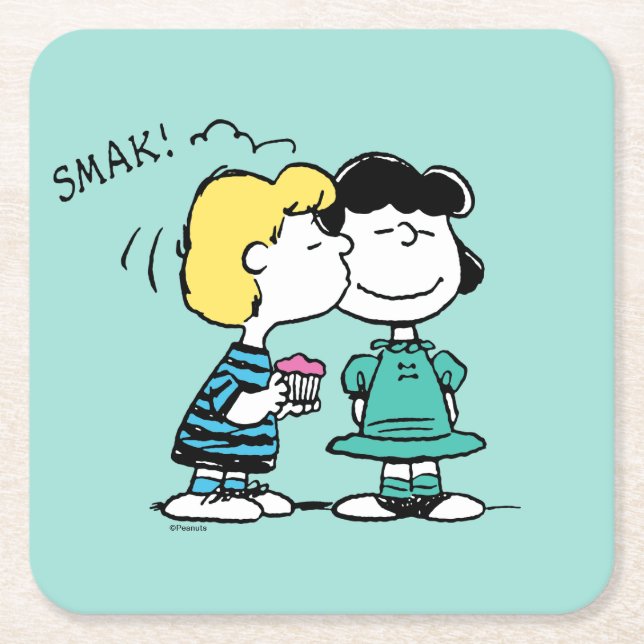 Porta-copo De Papel Quadrado Amendoins | DIA DE OS NAMORADOS | Lucy & Schroeder (Frente)