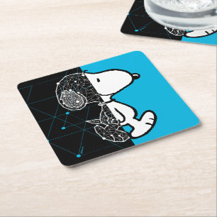 Porta-copo De Papel Quadrado Amendoins   Snoopy Design geométrico