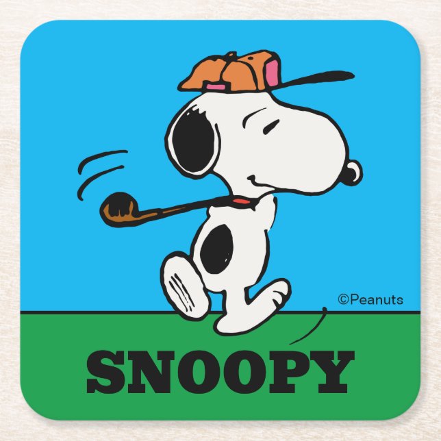 Porta-copo De Papel Quadrado Amendoins | Snoopy Golf Swing (Frente)
