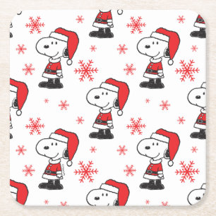 Porta-copo De Papel Quadrado Amendoins   Snoopy Papai Noel