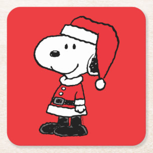 Porta-copo De Papel Quadrado Amendoins   Snoopy Papai Noel