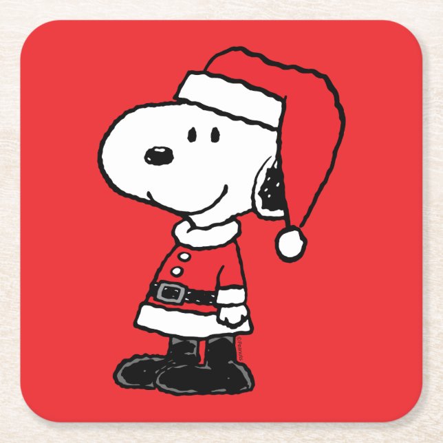 Porta-copo De Papel Quadrado Amendoins | Snoopy Papai Noel (Frente)