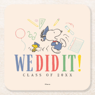 Porta-copo De Papel Quadrado Amendoins Snoopy Woodstock Nós Conseguimos Diploma