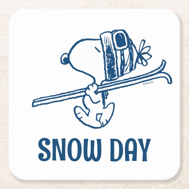 Porta-copo De Papel Quadrado Amendoins | Tripa de Esqui de Snoopy (Frente)