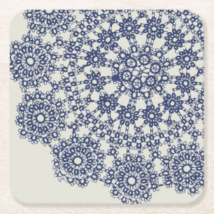Porta-copo De Papel Quadrado American Doily & Lace, 12, Blue On Cream Paper Pla