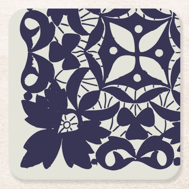 Porta-copo De Papel Quadrado American Doily & Lace, 5Edge, Blue On Beige Paper  (Frente)