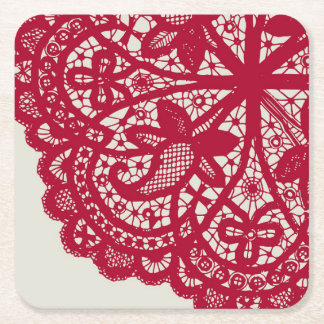 Porta-copo De Papel Quadrado American Doily & Lace, 6, Red On Cream Paper Plate