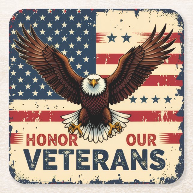 Porta-copo De Papel Quadrado American Eagle Honor Our Veterans Paper Coasters (Frente)