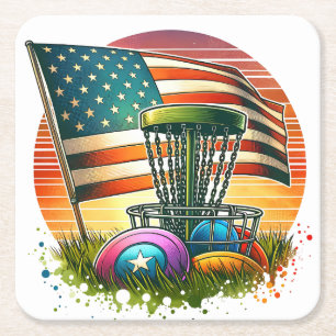 Porta-copo De Papel Quadrado American Flag Disk Golf Vintage Sun