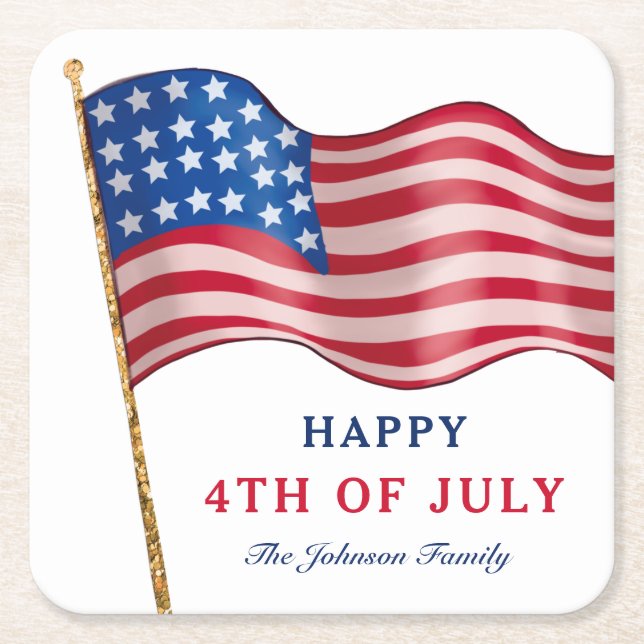 Porta-copo De Papel Quadrado American Flag Happy 4 de julho (Frente)