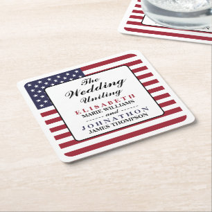 Porta-copo De Papel Quadrado American Flag Wedding