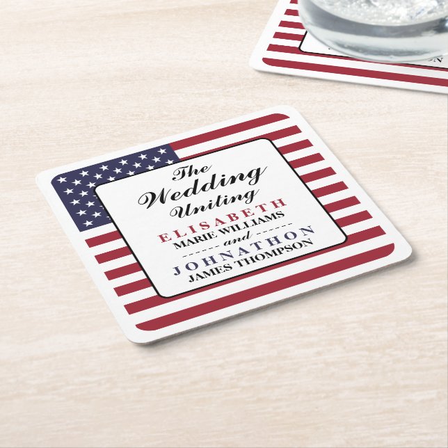 Porta-copo De Papel Quadrado American Flag Wedding (Inclinado)