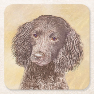 Porta-copo De Papel Quadrado American Water Spaniel Painting - Arte Original de